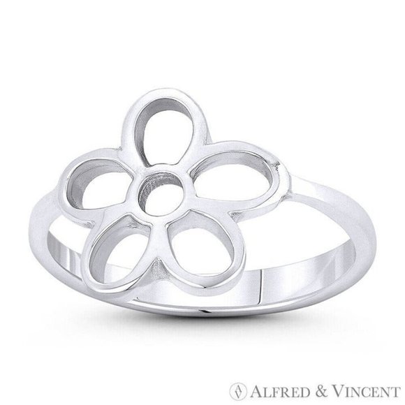 5-Petal Daisy Flower Charm Stackable Boho Ring in 925 Sterling Silver - Size 5 - Picture 1 of 1